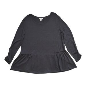 Women 14W Terra & Sky Black Slimming Top Stretchy Light Tunic Oversized Classic